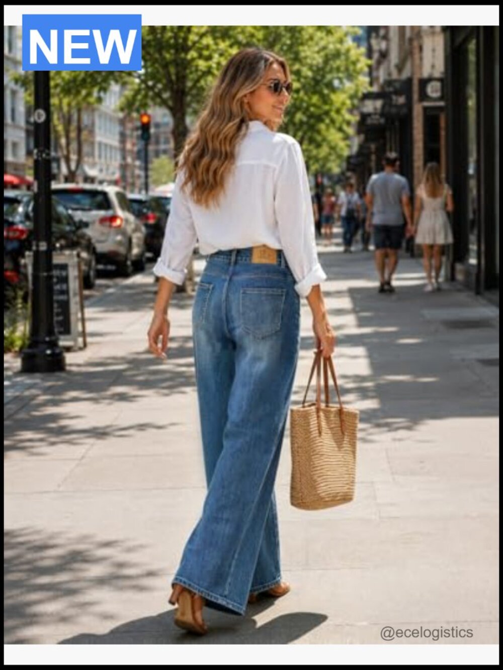 High Waisted Baggy Jeans Stretchy Wide Leg Tummy Control Straight Leg Denim - Picture 5 of 6